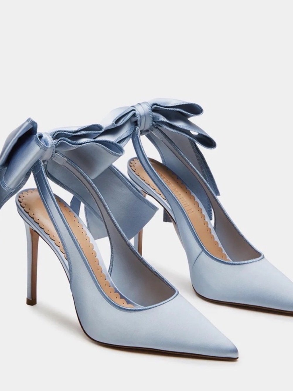 Steve Madden Light Blue Satin Pointed-Toe Slingback Heels with Bow - Picture 3 of 10